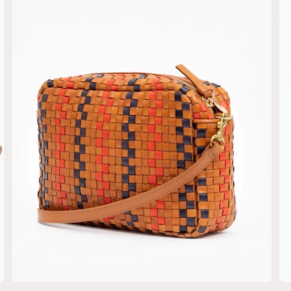 Clare V. Marisol Pinstripe Woven Checker Crossbody Bag NWT Natural Navy Red - Picture 4 of 7